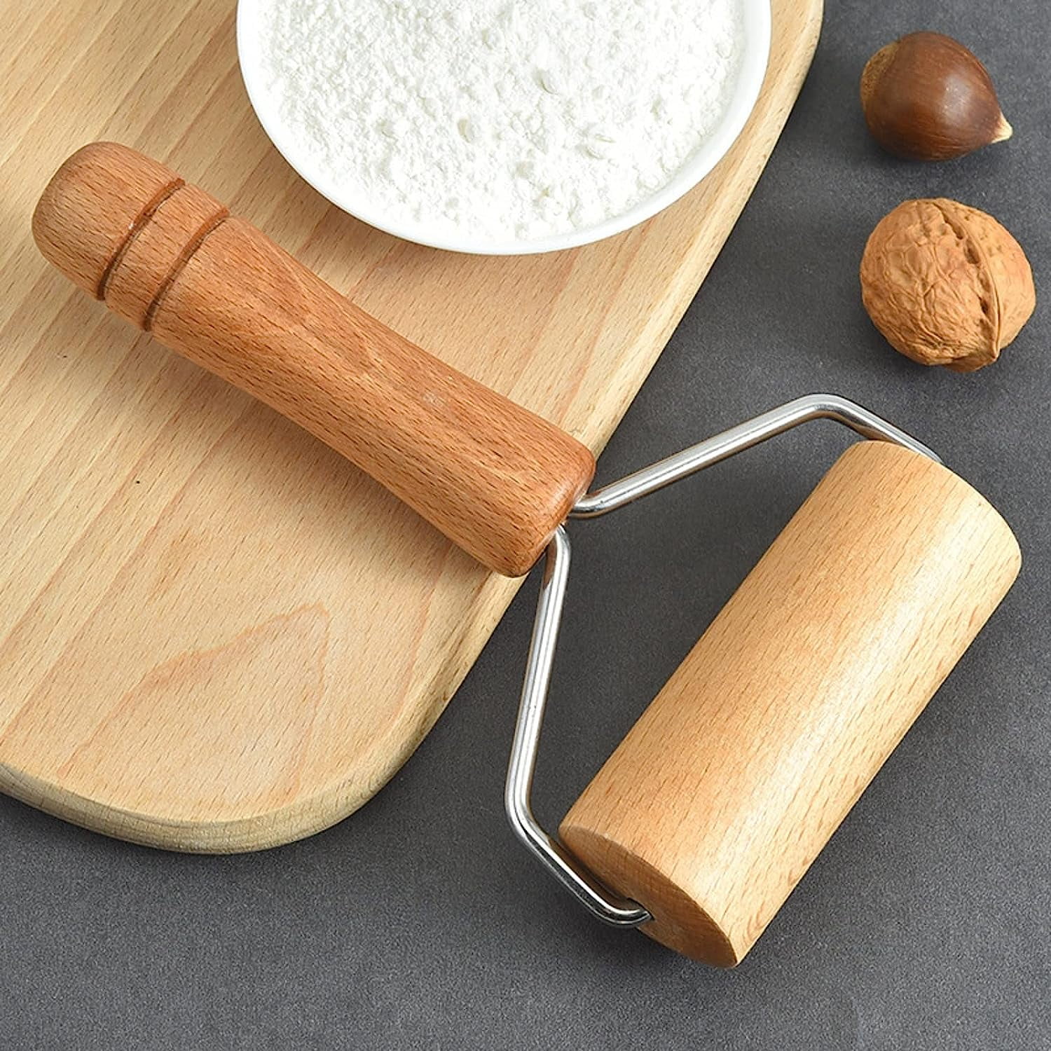 Wooden Dough Roller,5"X7"Small Rolling Pin T-Shape Pastry Roller Non ...