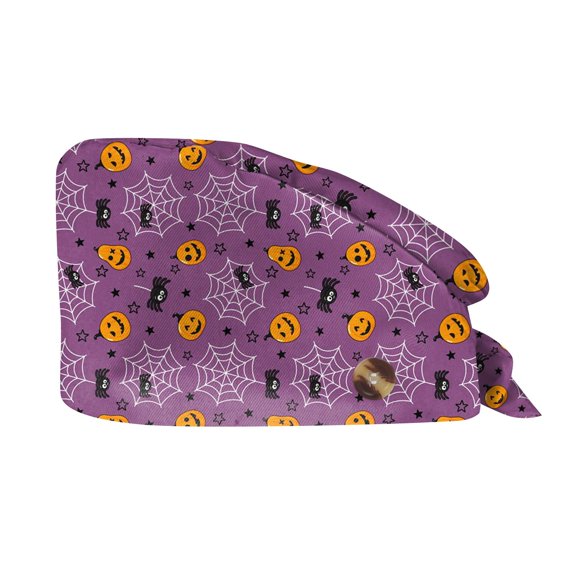 Scrub Caps for Women Men Funny Halloween Working Cap with Sweatband Adjustable Scrub Hats Surgical Cap