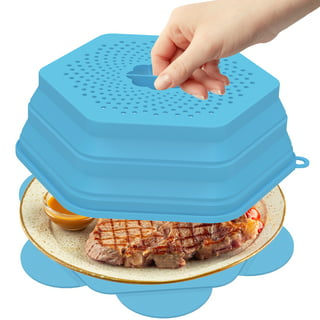 LSR Loreso Microwave Splatter Dish Cover - Heat Resistance Clear Glass, Vented Silicone Guard with Grip Handle, Collapsible, Blocks Popping Grease