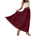 thumbnail image 5 of Women's A-Line Maxi Skirt with Pockets, Solid Color High Waist Drawstring Casual Skirt, Loose Long Skirt for Daily Wear and Travel,Wine,L, 5 of 6