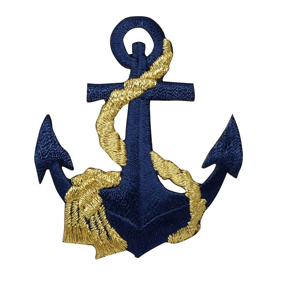 Nautical Navy Blue Anchor Gold Rope Iron on Applique/Embroidered