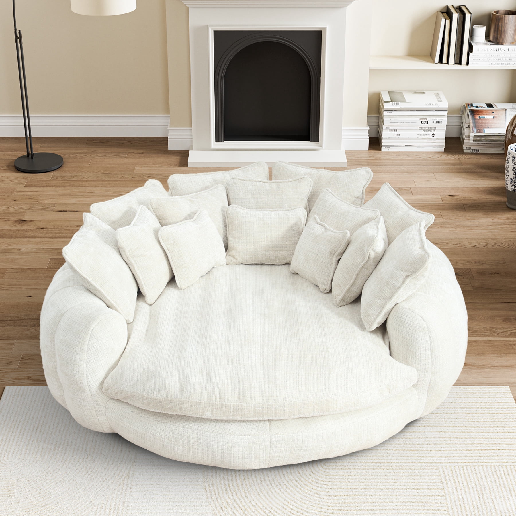 Rophefx 81.1" Oversized Round Chaise Lounge Sofa Bed,Fluffy Plush Cloud Couch with Deep Seat and 14 Pillows,Modern Comfy Couch for Living Room Apartment,Beige