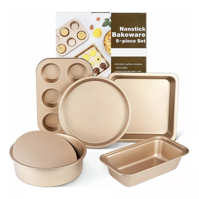 Set de Moldes para Hornear Pasteles Antiadherente 5 pz Dorado BLOSOOM
