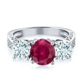 thumbnail image 3 of Gem Stone King 2.35 Ct Red Created Ruby and Sky Blue Aquamarine 3-Stone Ring for Women | 925 Sterling Silver | Three Stone Wedding Engagement Anniversary Promise Ring for Women| Size 7, 3 of 5