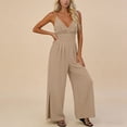 thumbnail image 4 of Two Piece Sets for Women Summer Crew Neck Lounge Short Jumpsuit With Adjustable Straps Side Slits And Pockets, 4 of 6