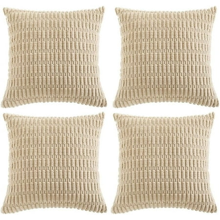 

Fancy Homi 2 Packs Tan Decorative Throw Pillow Covers 16x16 Inch for Living Room Couch Bed Sofa Beige Rustic Farmhouse Boho Home Decor Soft Plush Striped Corduroy Square Cushion Case 16x16