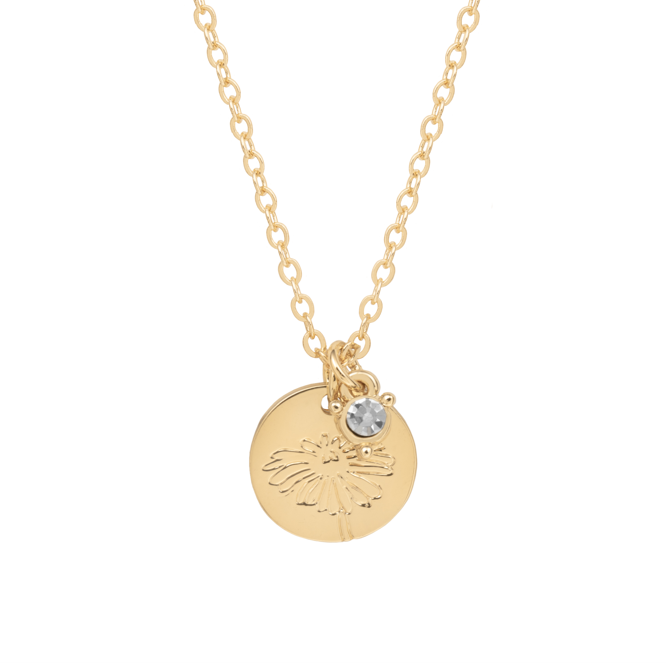 Time and Tru Women’s April Birthstone Necklace, Gold Tone Chain with Crystal Stone & Daisy Flower