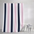 thumbnail image 3 of Shower Curtains for Bathroom, Pink Navy Blue Striped Waterproof Fabric Shower Curtain, Farmhouse Stripe Art Decorative Bathroom Curtain for Bathtub, 72"x72", No Hooks Included, 3 of 9