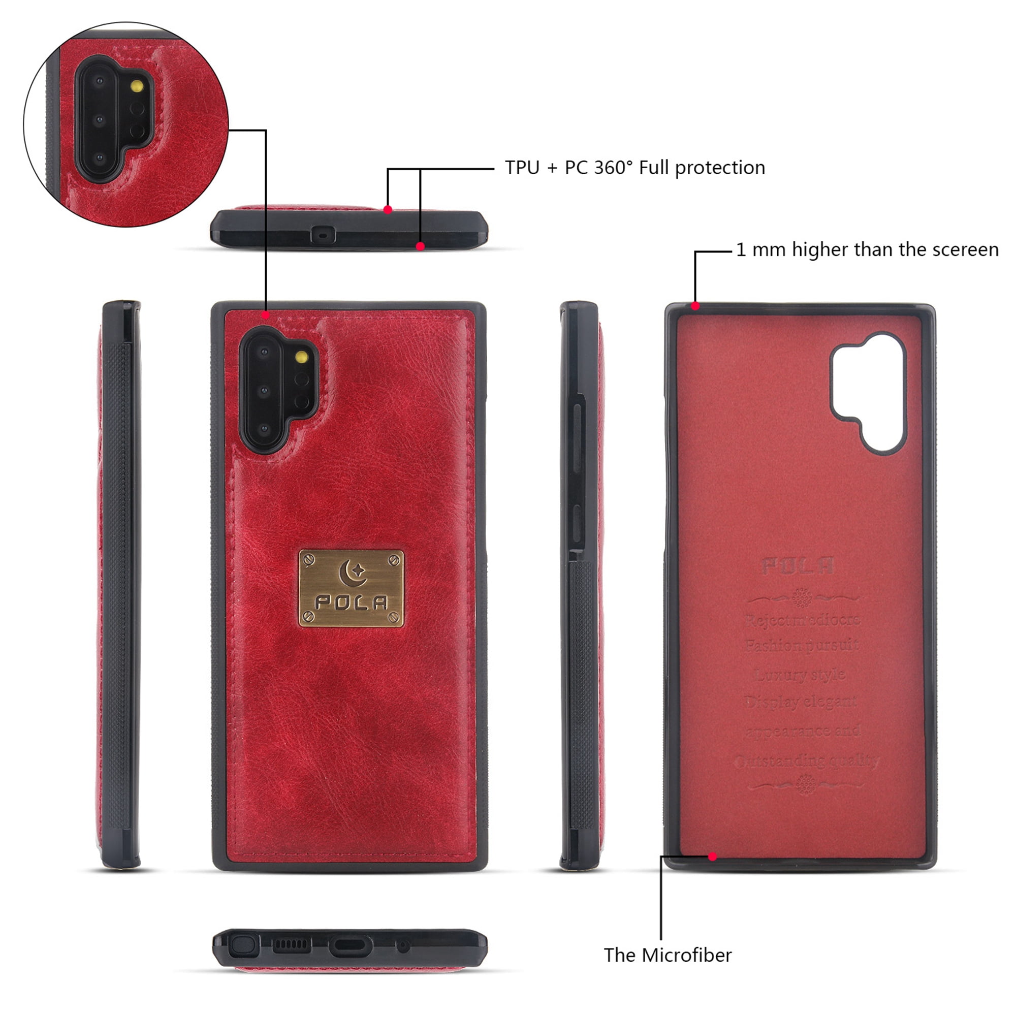 Samsung Galaxy Note 10 Plus Wallet Detachable Case, Dteck Zipper Purse Phone Case Multi-functional Folio Flip Leather Removable Magnetic Back Cover For Samsung Galaxy Note10+, Red