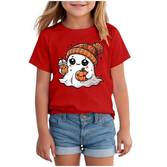 TOWED22 Halloween Outfits for Kids Pumpkin Patch Crew Toddler Short Sleeve Tshirt Top Casual Set Little Boy Girl Cothes,Red,10-11 Y