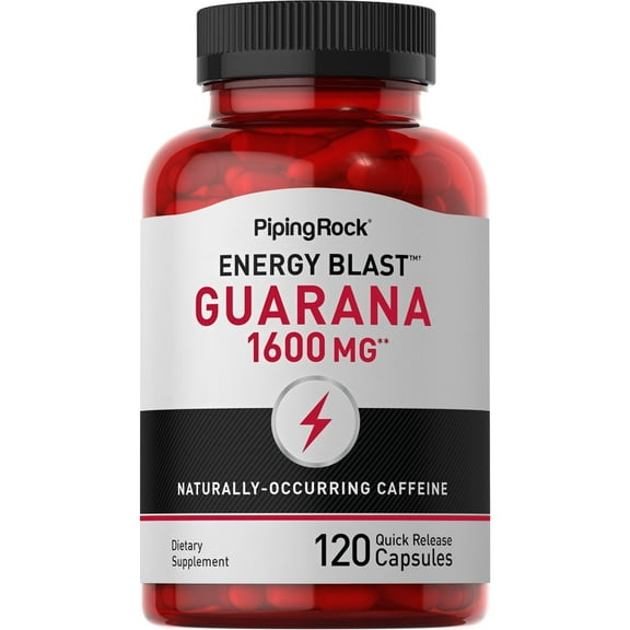 Guarana Capsules 1600 mg | 120 Count | Mega Strength Powder Extract Pills | Non-GMO, Gluten Free | By Piping Rock