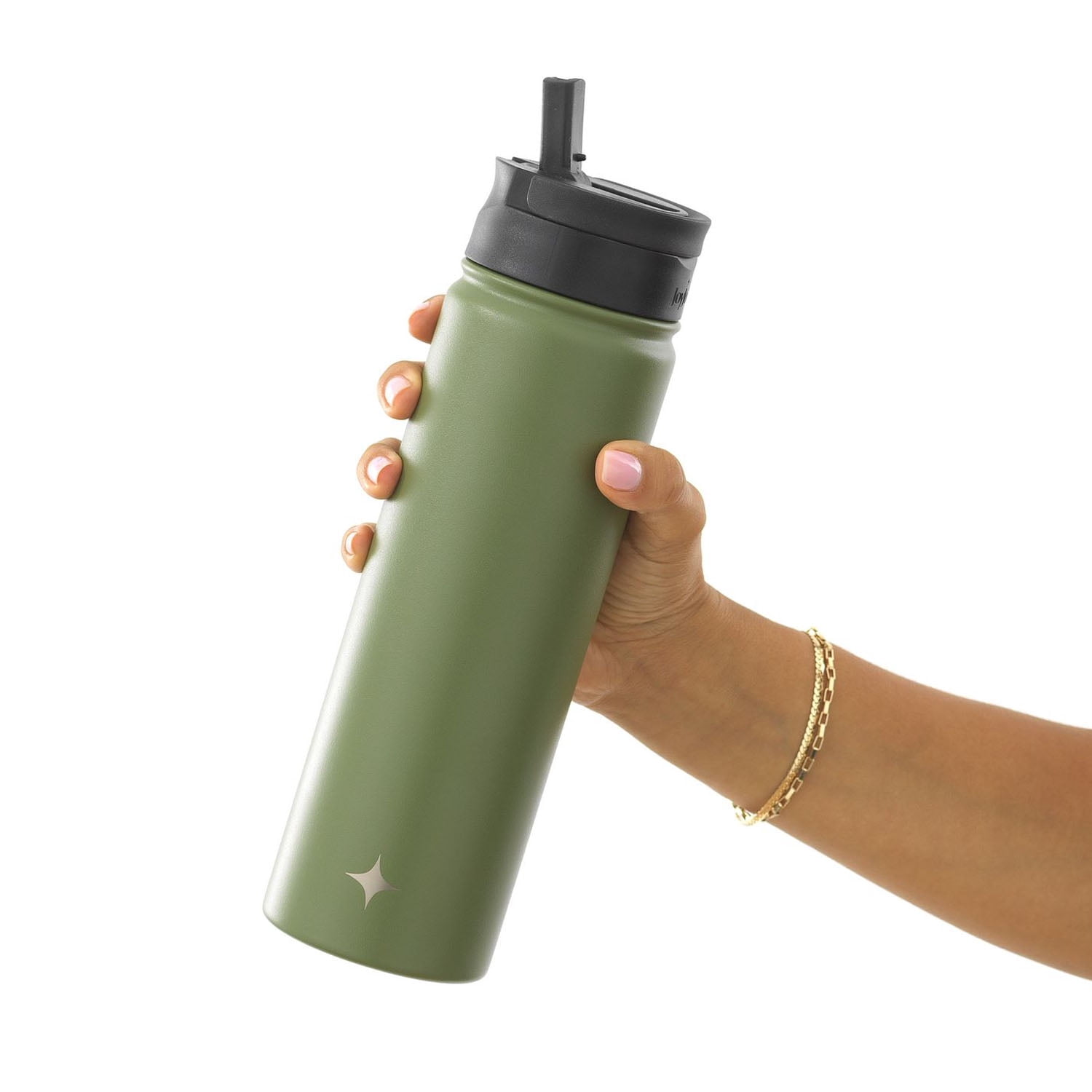JoyJolt Triple Insulated Water Bottle with Flip Lid & Sport Straw Lid - 22 oz - Green