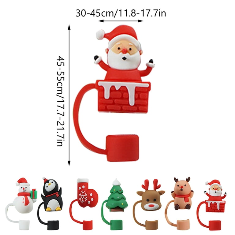 12 Pcs Christmas Straw Cover Caps - 8mm Reusable Silicone Dust Covers, Holiday Party Accessories