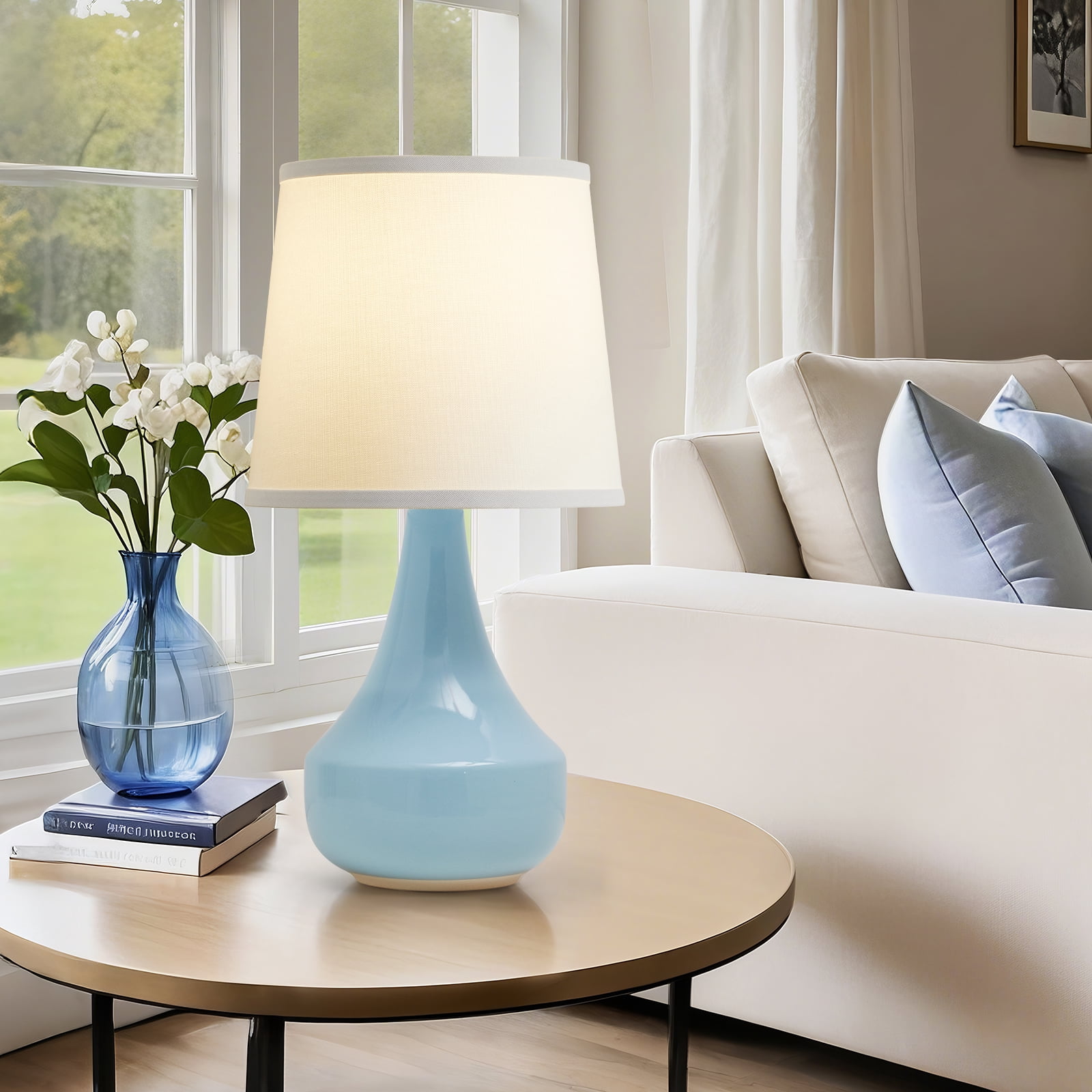 NATYSWAN Table Lamp Set of 2, 21.8” Ceramic Lamp Classic Beside Lamps Nightstand Lamp Modern Cute Lamp for Living Room, Bedroom & Office Rocker Swtich Cream-LED Bulbs Included