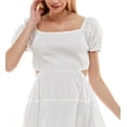 thumbnail image 2 of Planet Gold Juniors' Cotton Puff Sleeve Side Cutout Tiered Dress White Size XX-Large, 2 of 3