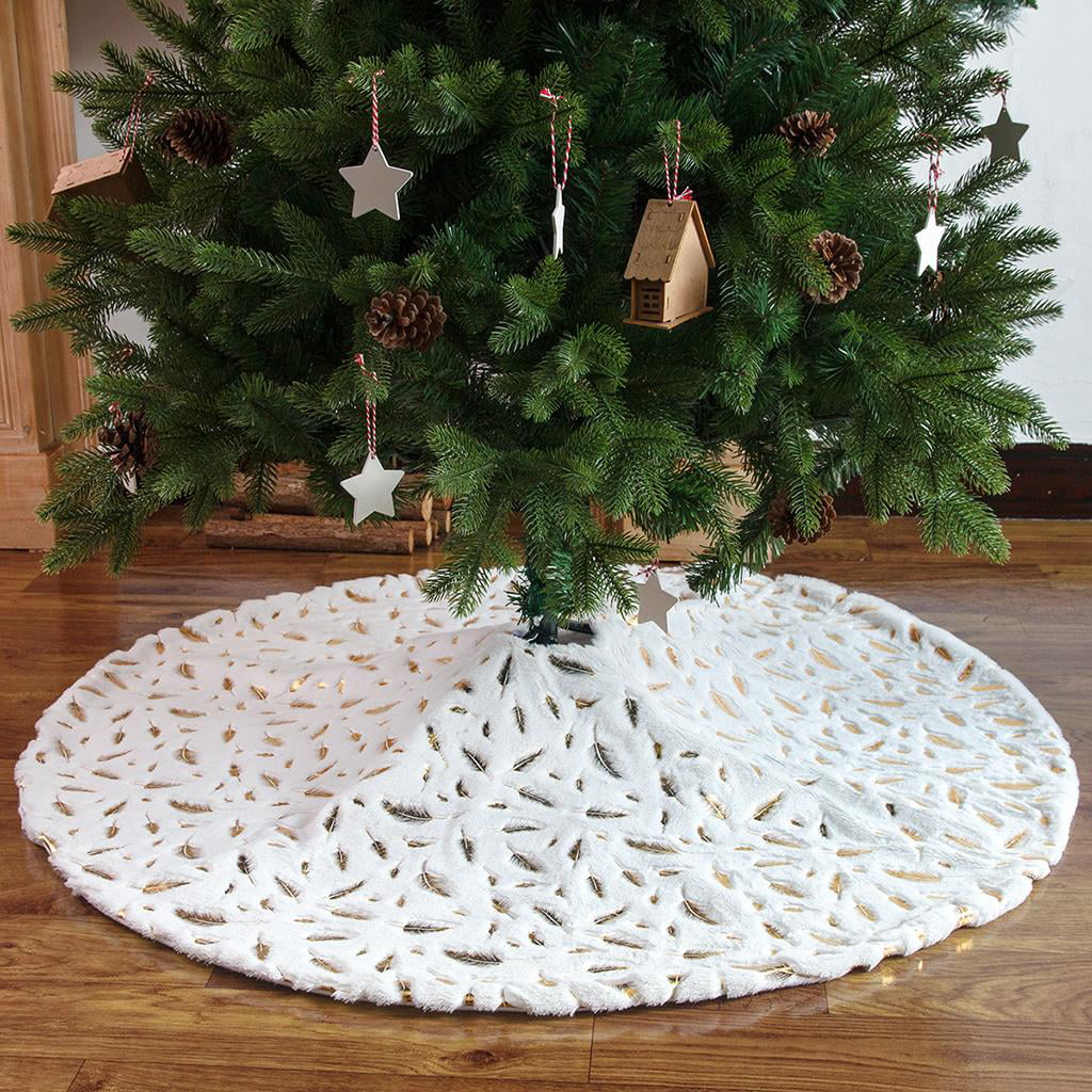78/90/122CM White Christmas Tree Skirt Stand Apron Ornaments Party Home Decor 