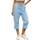 thumbnail image 3 of TaTaai Women's High Waist Linen Pants Elastic Drawstring Waistband with Decorative Ruffles Loose Straight Leg Cropped Length Casual Trousers Featuring Side Pockets Gift, 3 of 7