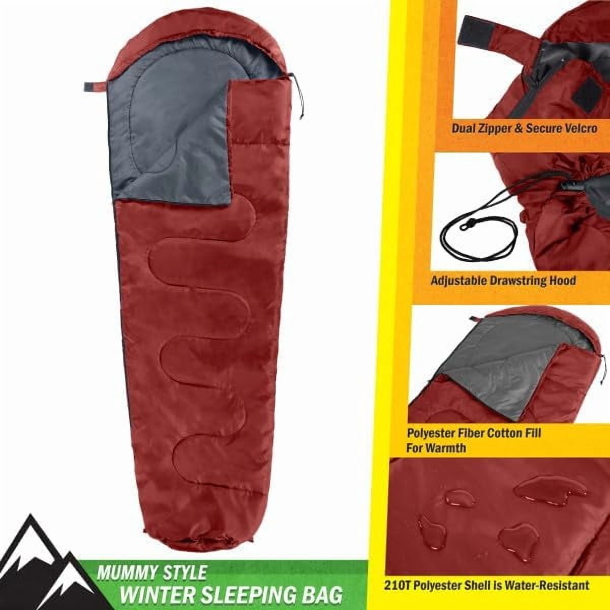 Mummy Sleeping Bag - Adult Cold Weather Rated to 25°F Waterproof with Drawstring Hood Camping Equipment by Outdoors