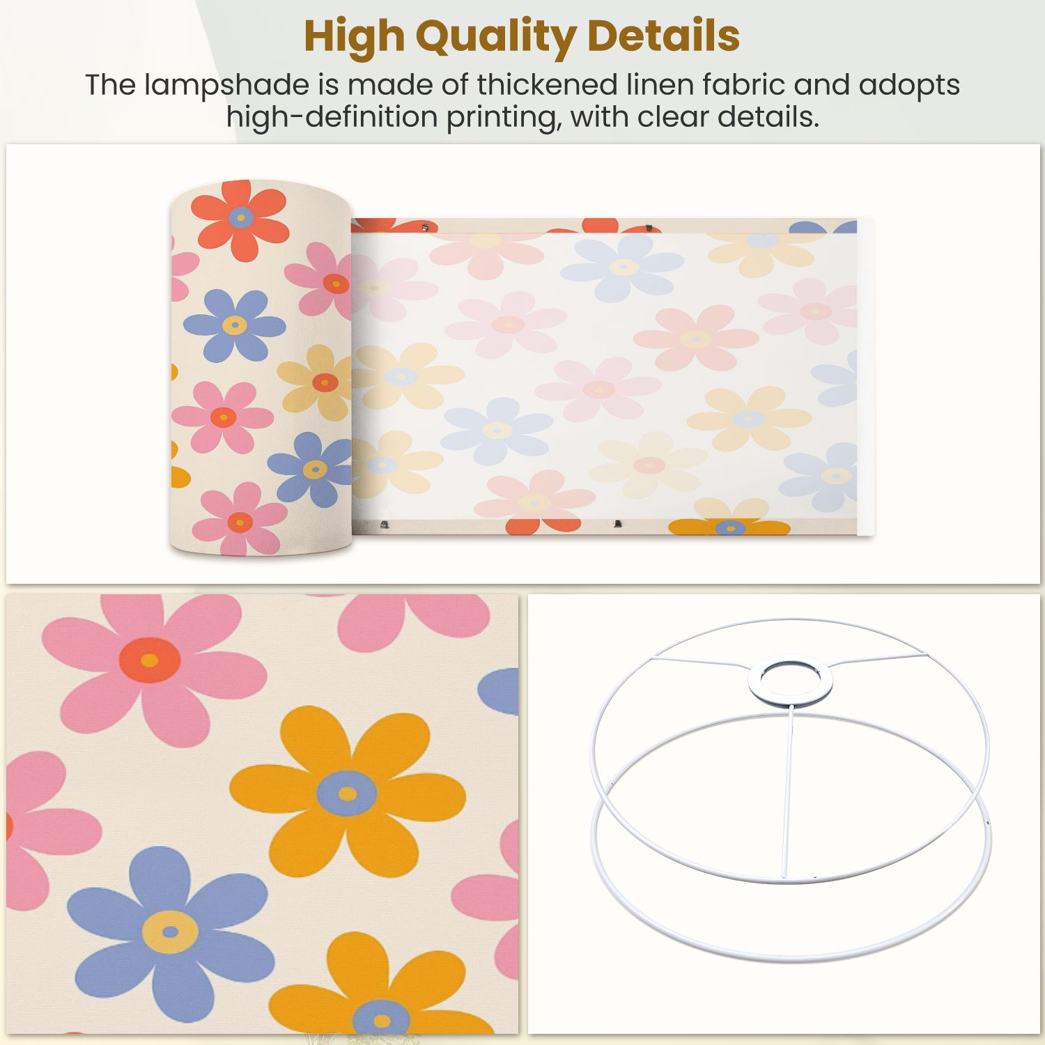 Linen Drum Lampshades Colorful Floral Daisy Mid Century Modern Retro 13"x13"x10" Light Shade for Table Lamps Floor Lamps Drum Lamp Shades Lampshade Replacement Assembly Required