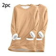 thumbnail image 2 of Feancey 2PC Womens Fleece Sweatshirt Winter Warm Crewneck Sherpa Lined Shirts Long Sleeve Casual Fuzzy Pullover Comfy Warm Loungewear Thermal Tops with Pockets Khaki S, 2 of 4