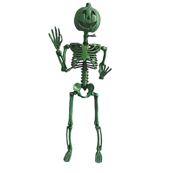 Halloween Hanging Decorations, Green Halloween Skeleton with Jack-O-Lantern Head, Ideal for Outside Halloween Decor for Yard, Halloween Window Hanging, Trunk Or Treat Displays,