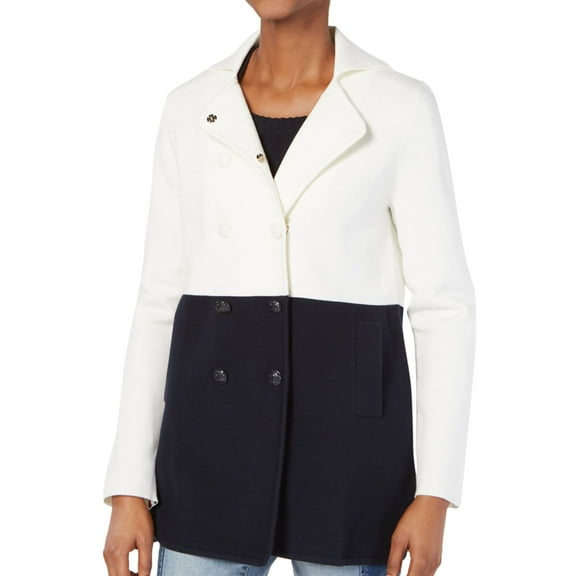 Tommy Hilfiger Womens Colorblocked Pea Coat, Blue, X-Large