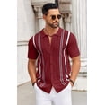 thumbnail image 2 of COOFANDY Mens Knit Polo Casual Stylish Collared Shirt Short Sleeve Crochet Button Down Shirt Beach Vacation Striped Shirts, 2 of 6