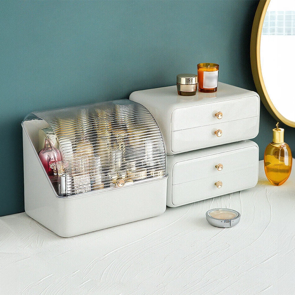 Resenkos Modern Makeup Storage, Waterproof and Dustproof Makeup Organizer and Storage Cosmetics Organizer Box for Countertop with Lid & Drawers, White Resenkos Modern Makeup Storage, Waterproof and Dustproof Makeup Organizer and Storage Cosmetics Organizer Box for Countertop with Lid & Drawers, White