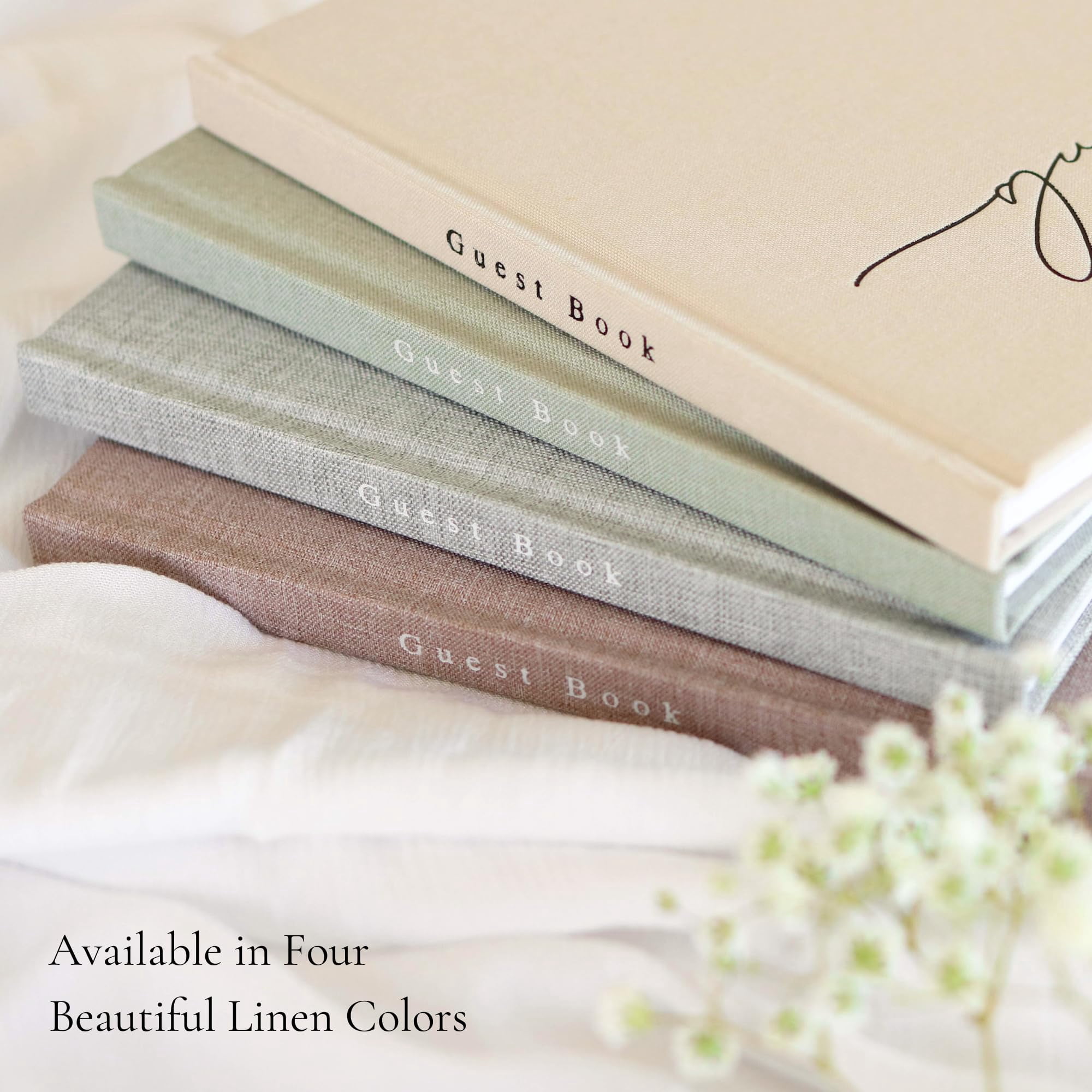 Wedding Guest Book With Clear Photo Corners Self Adhesive Stickers - Linen Photo Guestbook to Sign at Bridal Shower or Wedding Reception Party - 100 Pages - Half Blank and Lined Thick Paper Books