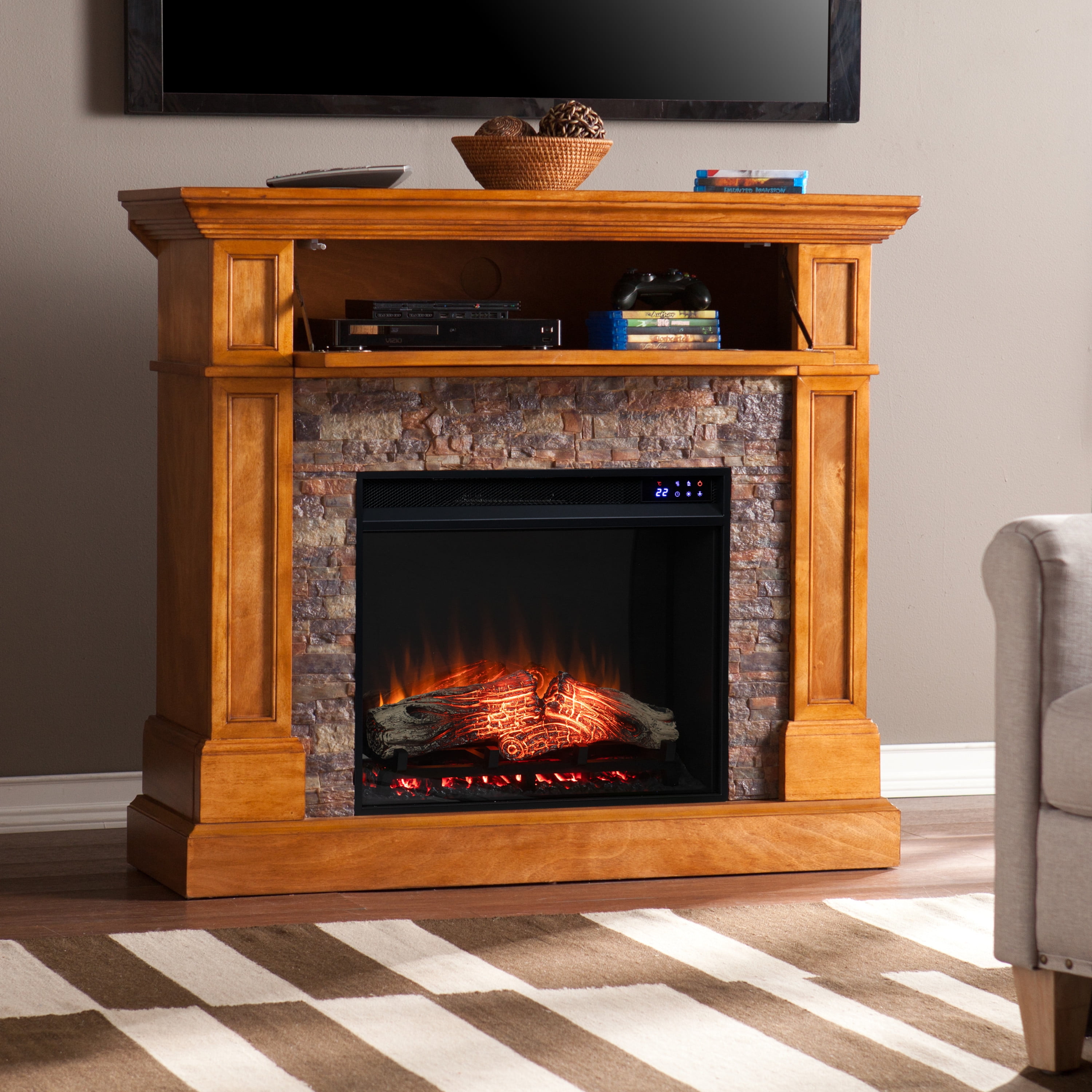 Rosiwale Convertible Electric Fireplace w/ Faux Stone