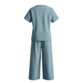 thumbnail image 6 of Jogger Sets for Women 2 Piece Womens Solid Color Casual Vacation Linen Outfit Button Short Sleeve Blouse Wide Leg Pants Set Summer Travel Wear Light Blue XL, 6 of 7