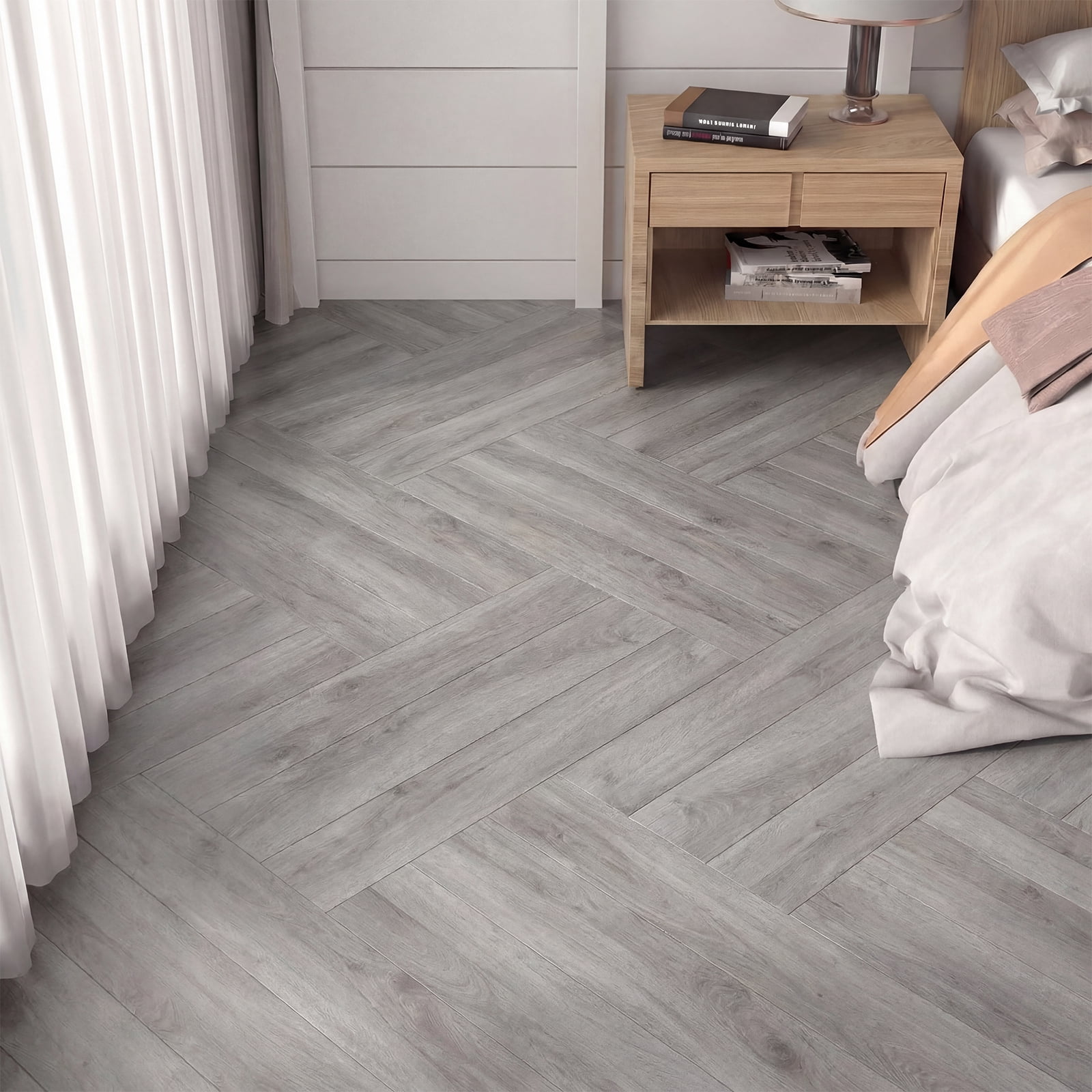 Costway 48-Pack 72 Sq.Ft Floor Tile Vinyl Flooring, Waterproof Vinyl Plank Flooring Gray