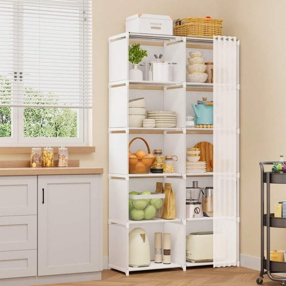 GNWZCUYSNS 1 Pack 5-Tier Storage Cabinet In White - Space-Saving Kitchen Cabinet with Adjustable Shelves, Easy Assembly Storage Organizer for Pantry, Bathroom