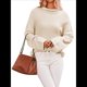 thumbnail image 2 of Suéteres de Cuello Redondo para Mujer, Conjuntos de Otoño, Suéteres de Punto con Cuello Redondo y Abertura Lateral, Tops de Moda. Albaricoque S, 2 of 10
