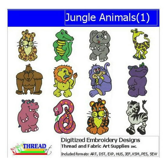 Jungle Animals(1) Embroidery Designs - All Popular Formats Included - Loaded on USB Stick