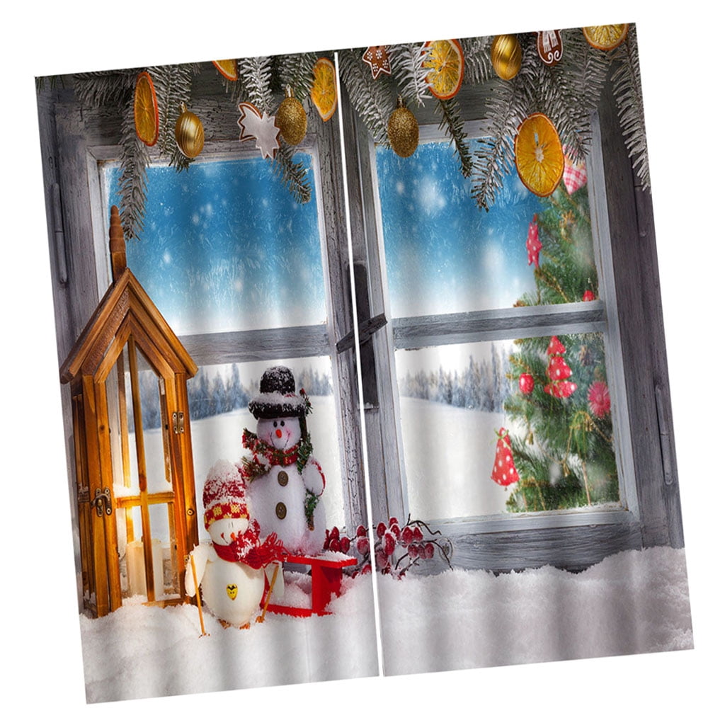 79x55" Christmas Curtains Classical Waterproof Xmas Snowman 2Panels Drapes F 