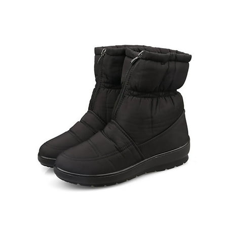 

Tenmix Ladies Breathable Snow Boots Walking Casual Front Zip Winter Shoes Work Non Slip Warm Boot Black 8.5