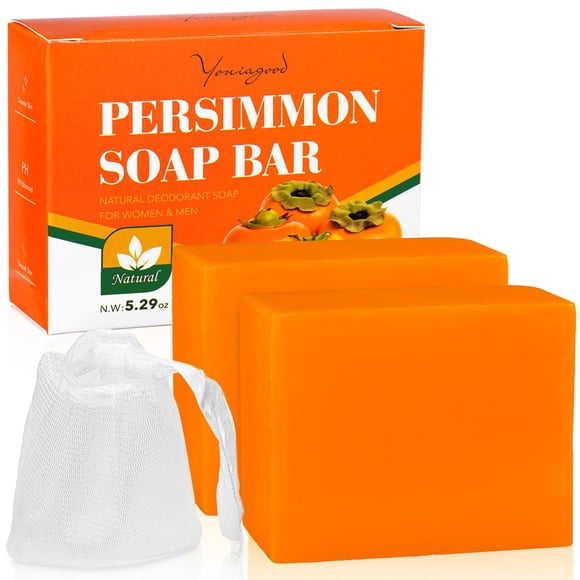 yoniagood 2 barras de jabón de caqui para personas mayores, jabón natural para control de olores corporales, jabón en barra para hombres y mujeres, desodorizante, hecho a mano, jabón en barra para eli