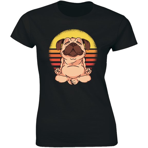 Yoga Dog Funny Gym Pug Go Peace of Mind Vintage Womens Meditation T-Shirt