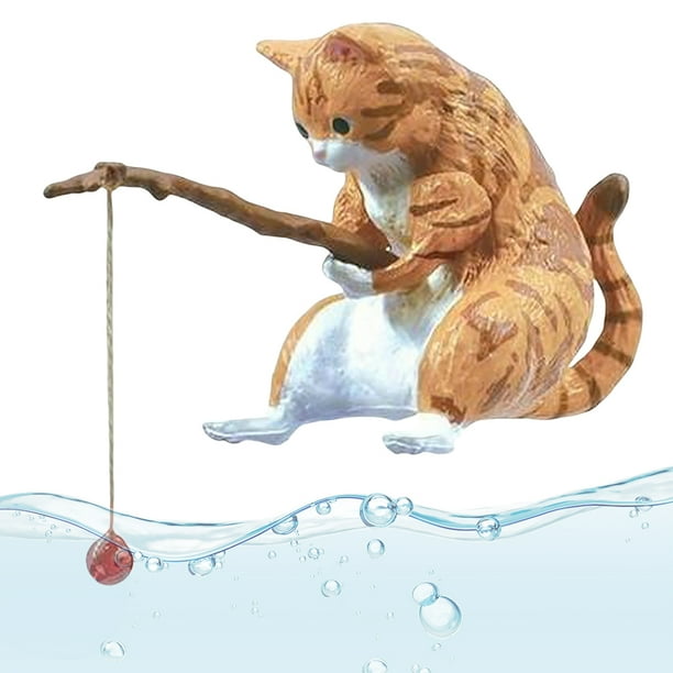 Sentado Pesca Pequeño Gato Ornamento Estatuilla Rium Aqua