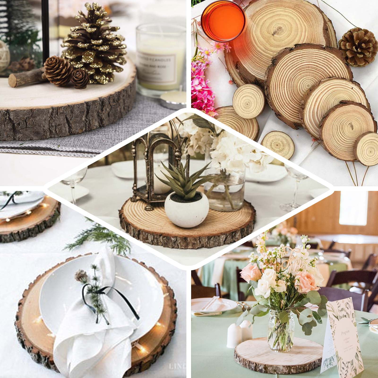 10 pieces: 6-8 wood slabs, shower or wedding decor, centerpiece, rustic.