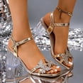 thumbnail image 4 of Dakaela Open Toe Chunky Heeled Sandals for Women Rhinestone Butterfly Clear High Heels Ankle Strap Wedding Party Dressy Shoes (Gold,8.5), 4 of 8