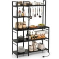 thumbnail image 1 of Costway Bakers Rack 5-Tier Coffee Bar Table with 10 S-Shaped Hooks & Power Outlets Black, 1 of 10