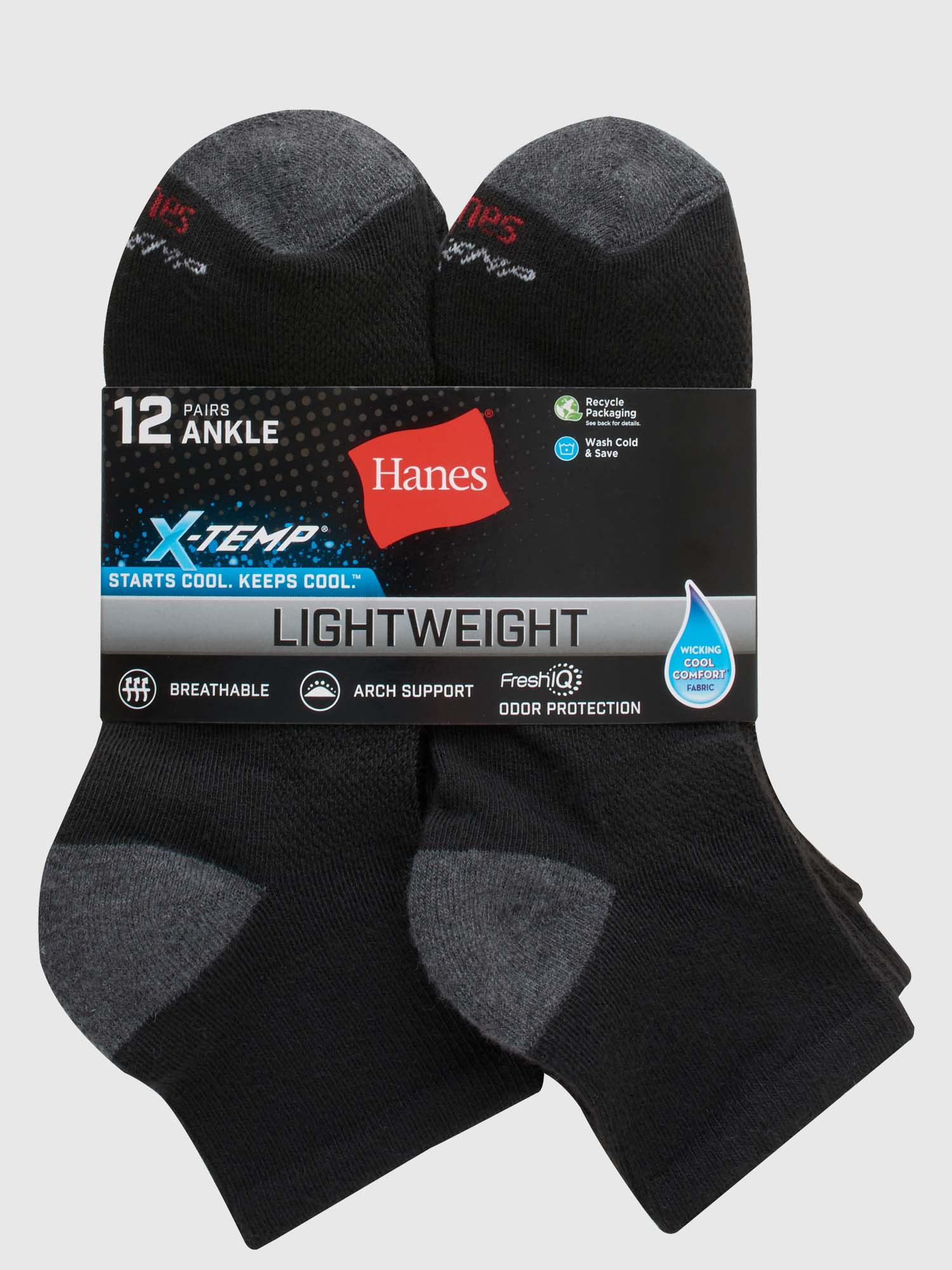 Hanes Men's X-Temp Active Cool Lightweight Ankle Socks, 12-Pack