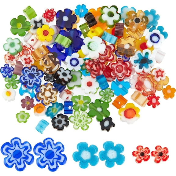 153~225Pcs 3 Styles Handmade Flower Millefiori Lampwork Glass Beads Small Flower Glass Beads Loose Mosaic Beads for Jewelry Bracelet Necklace Making and DIY Craft - Mixed Color diy