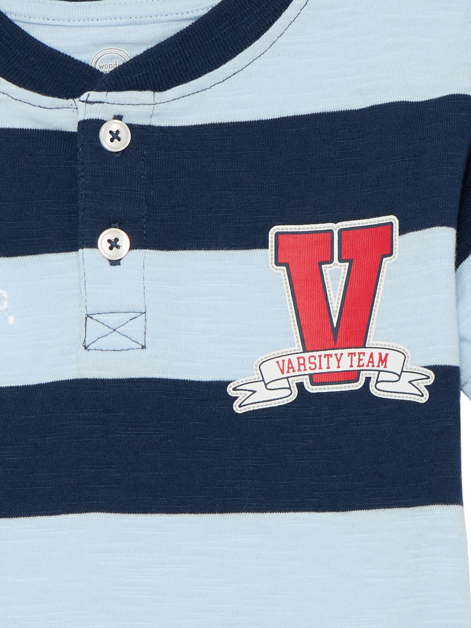 Wonder Nation Toddler Boy's Patriotic Short Sleeve Striped Henley T-Shirt, Sizes 12M-5T