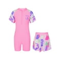 thumbnail image 1 of Alvivi Kids Girls One Piece Short Sleeve Rash Guard Swimsuit Surfing Swimwear Bathing Suit with Skirts Pink Graffiti 9-11, 1 of 7