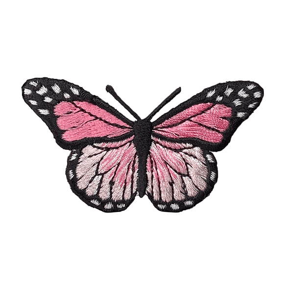 Pink and Black Butterfly, Embroidered, Iron on Patch