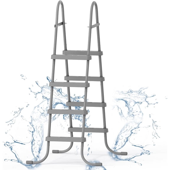 WoofPaw Metal Frame Above Ground Swimming Pool Entry, 4 Step, Gray | Exit Ladder for 52" High Wall Pools, 300 Pound Capacity