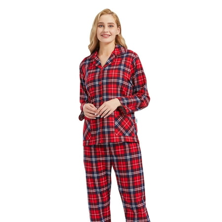 

100% Cotton Comfy Flannel Pajamas for Women 2-Piece Warm and Cozy Pj Set of Loungewear Button Front Top Pants Size S-3XL